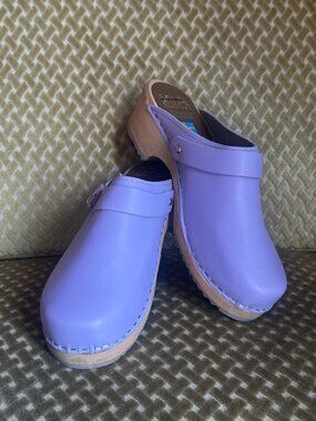 Free People ALMA Mia Lilac Pure Purple Strap Wooden Rubber Lug Sole Clogs